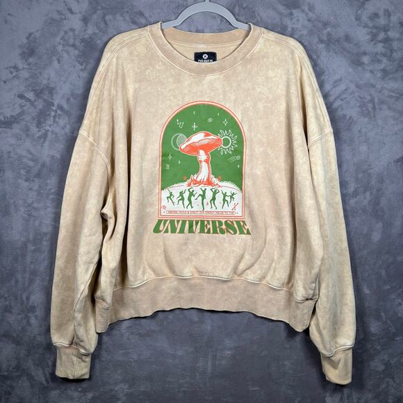 Dravus Universe Mushroom Graphic Sweatshirt Beige XL Crewneck Streetwear - Picture 1 of 5
